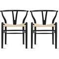 Set di 2 sedie da pranzo moderne in legno con schienale a Y, braccioli e sedile in canapa, per casa, ristorante, ufficio
