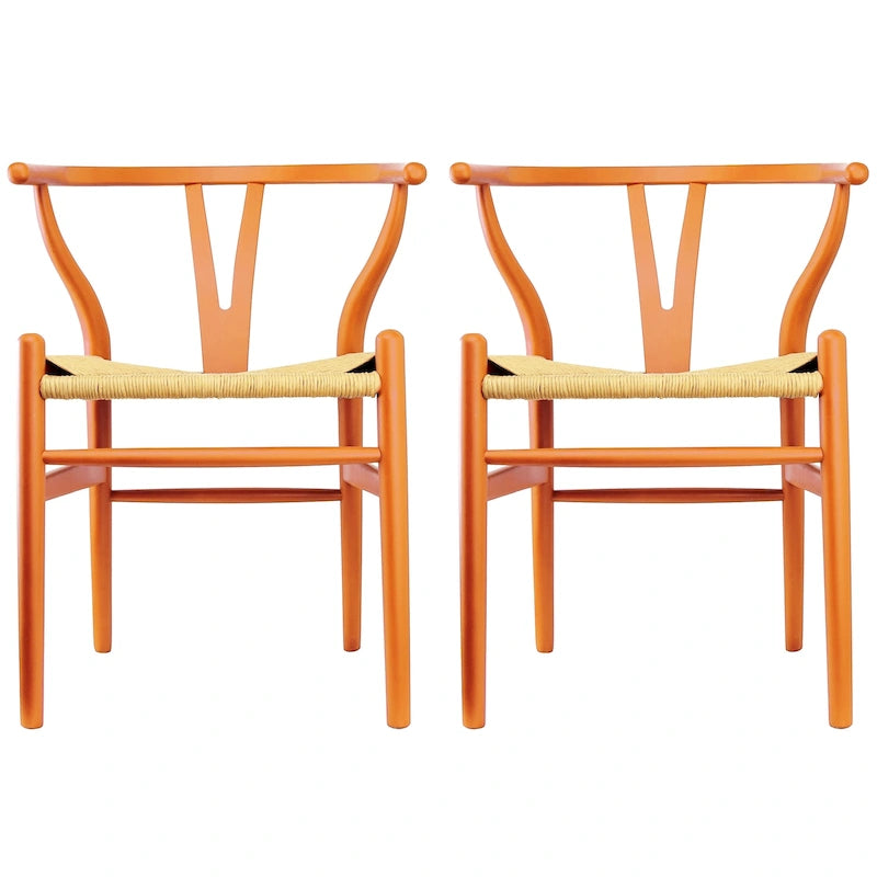 Set di 2 sedie da pranzo moderne in legno con schienale a Y, braccioli e sedile in canapa, per casa, ristorante, ufficio