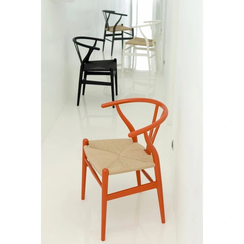 Set di 2 sedie da pranzo moderne in legno con schienale a Y, braccioli e sedile in canapa, per casa, ristorante, ufficio