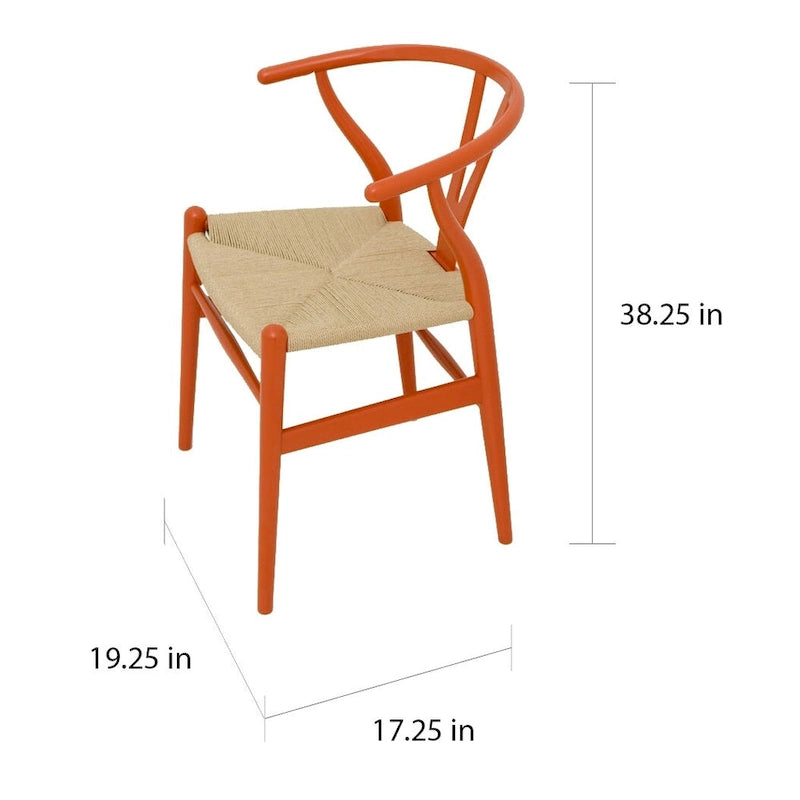 Set di 2 sedie da pranzo moderne in legno con schienale a Y, braccioli e sedile in canapa, per casa, ristorante, ufficio