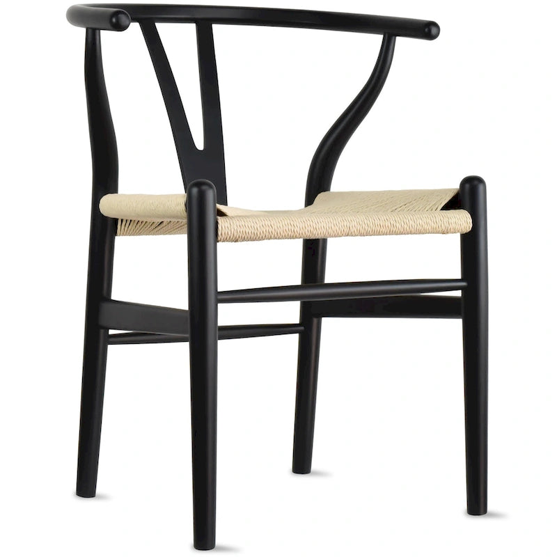 Set di 2 sedie da pranzo moderne in legno con schienale a Y, braccioli e sedile in canapa, per casa, ristorante, ufficio