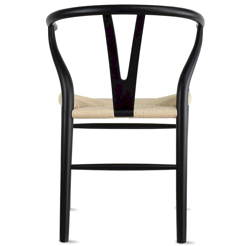 Set di 2 sedie da pranzo moderne in legno con schienale a Y, braccioli e sedile in canapa, per casa, ristorante, ufficio