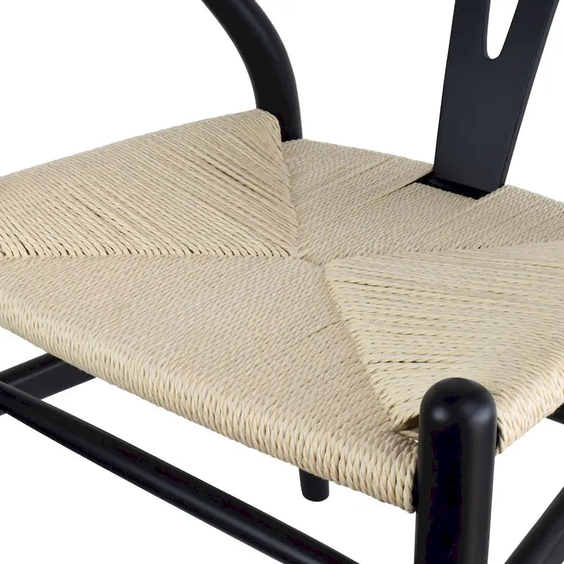 Set di 2 sedie da pranzo moderne in legno con schienale a Y, braccioli e sedile in canapa, per casa, ristorante, ufficio