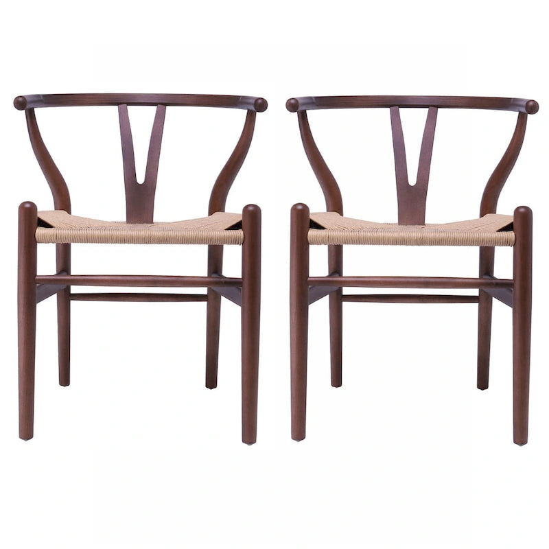 Set di 2 sedie da pranzo moderne in legno con schienale a Y, braccioli e sedile in canapa, per casa, ristorante, ufficio