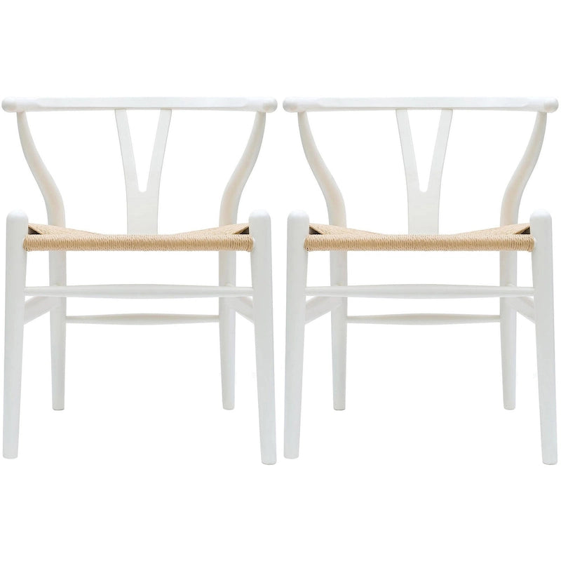 Set di 2 sedie da pranzo moderne in legno con schienale a Y, braccioli e sedile in canapa, per casa, ristorante, ufficio
