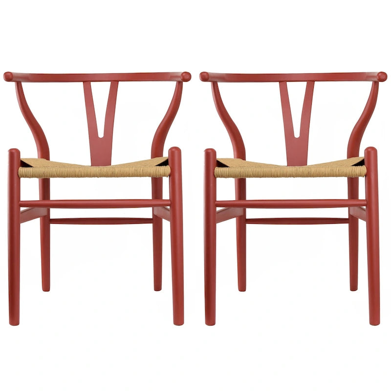 Set di 2 sedie da pranzo moderne in legno con schienale a Y, braccioli e sedile in canapa, per casa, ristorante, ufficio