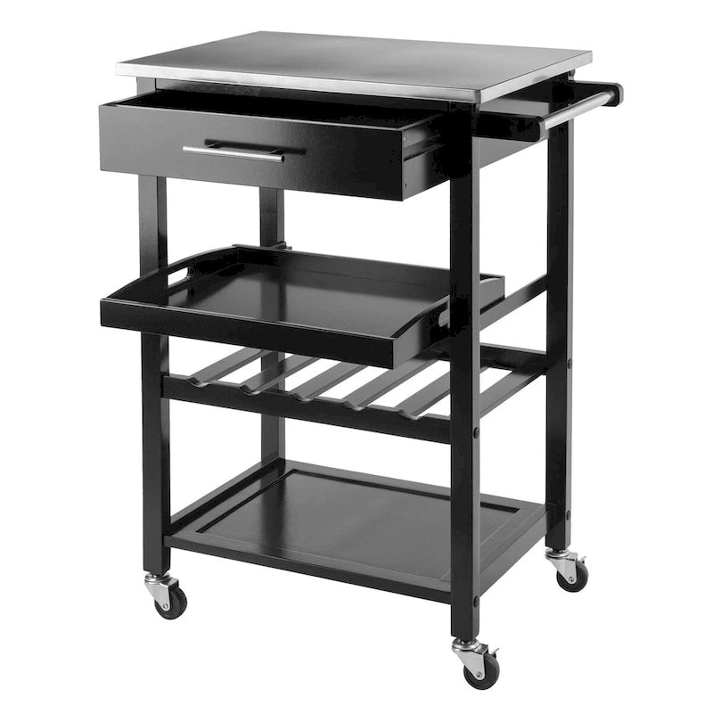 Carrello da cucina multiuso Anthony, piano in acciaio inossidabile, nero - 25,2 x 16,38 x 33,78 pollici