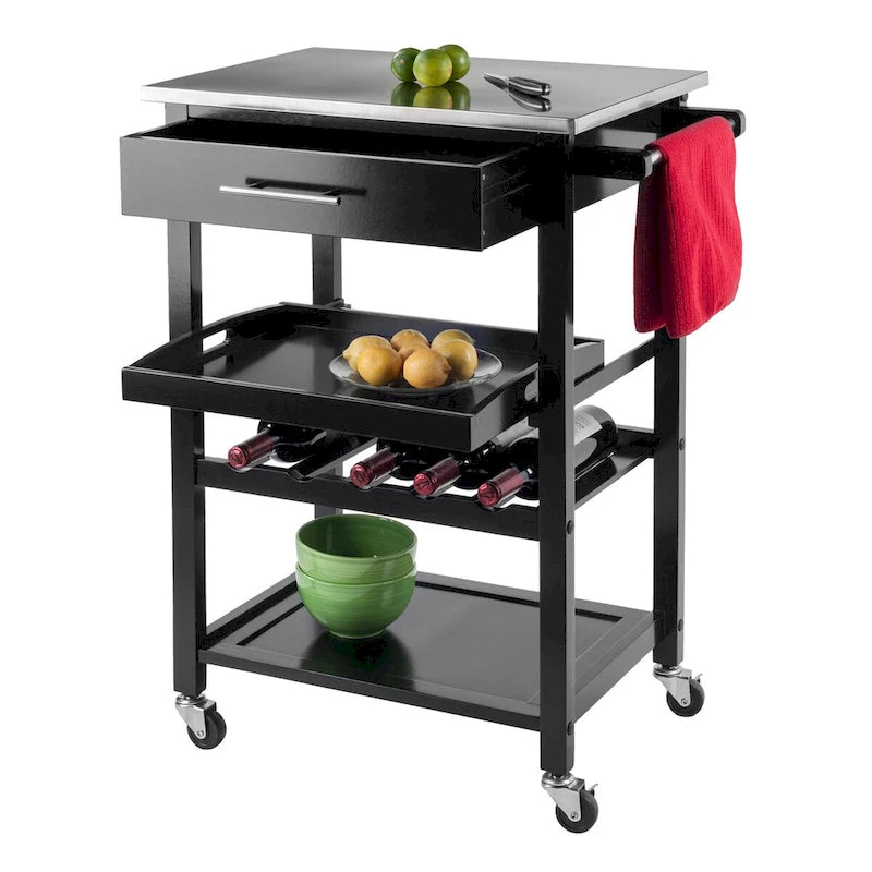 Carrello da cucina multiuso Anthony, piano in acciaio inossidabile, nero - 25,2 x 16,38 x 33,78 pollici