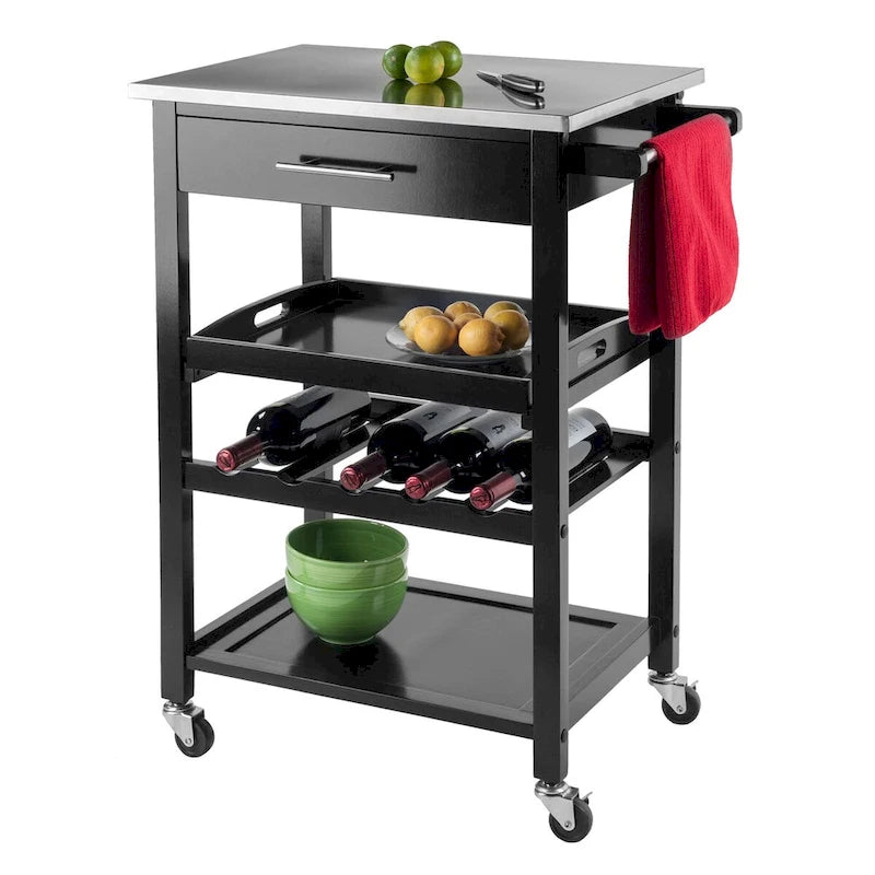 Carrello da cucina multiuso Anthony, piano in acciaio inossidabile, nero - 25,2 x 16,38 x 33,78 pollici
