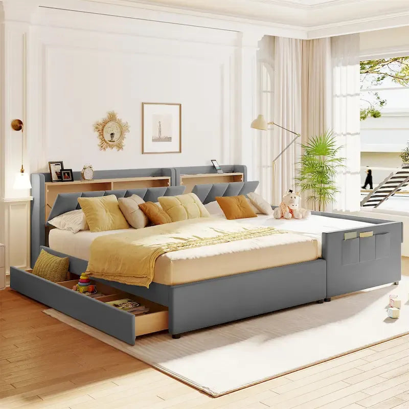 Letto a piattaforma imbottito queen size e twin XL size