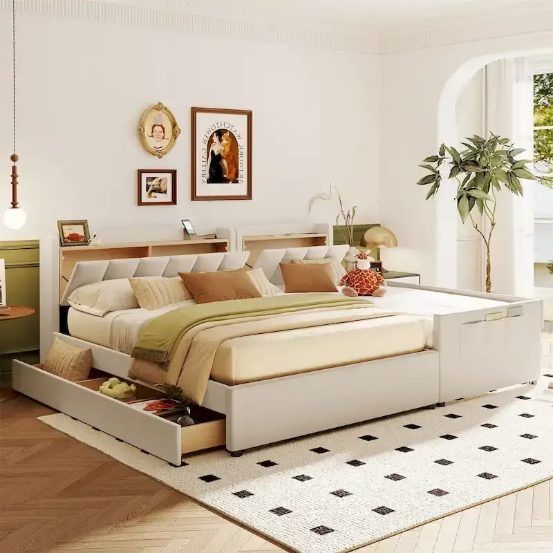 Letto a piattaforma imbottito queen size e twin XL size