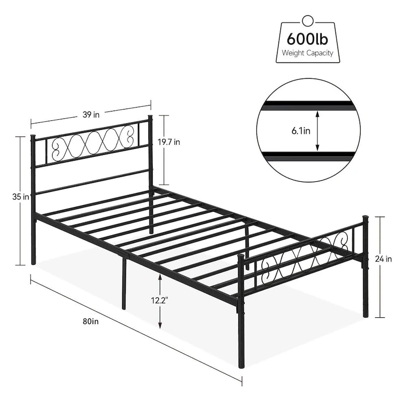 Struttura letto a piattaforma con testiera in ferro battuto "Sweet Heart"