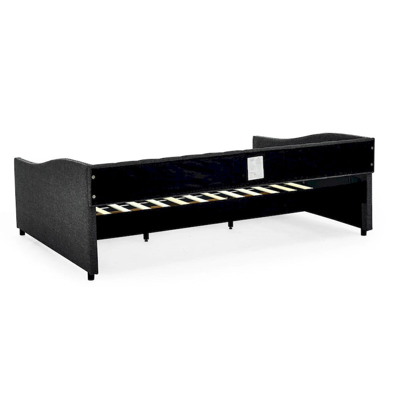 Divano Letto Queen Size con Testiera Trapuntata con Bottoni sullo Schienale e Chiodi in Rame sui Braccioli Ondulati (84.5x63.5x26.5)
