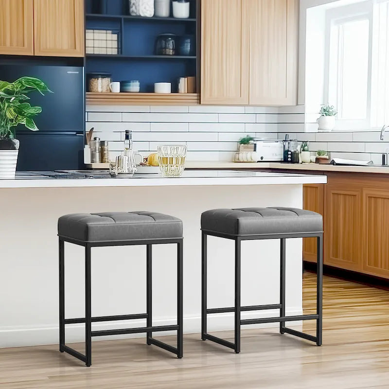 Sgabelli da Bar Moderni Rivestiti per Isola Cucina, Set da 2, Similpelle