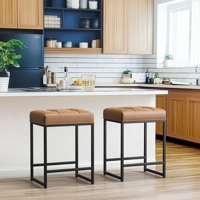 Sgabelli da Bar Moderni Rivestiti per Isola Cucina, Set da 2, Similpelle