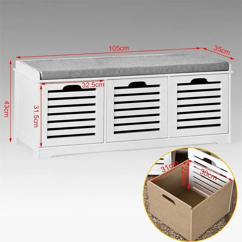 Panca Contenitore con 3 Cassetti - 13.78P x 41.34L x 16.93A