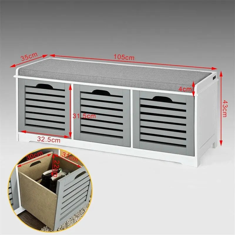 Panca Contenitore con 3 Cassetti - 13.78P x 41.34L x 16.93A
