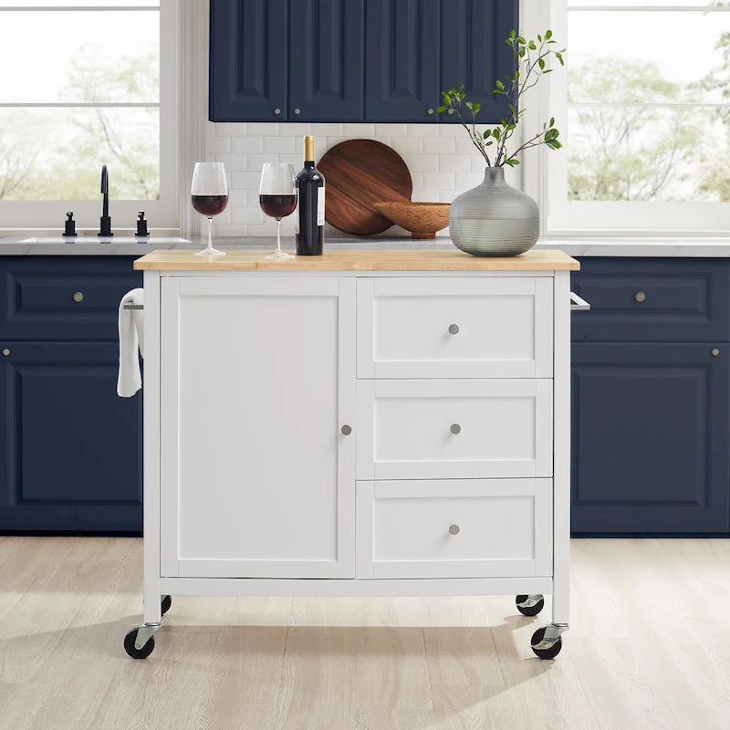 Carrello da cucina con isola con piano in legno, stile Shaker, 18P x 42,13L x 37,5A