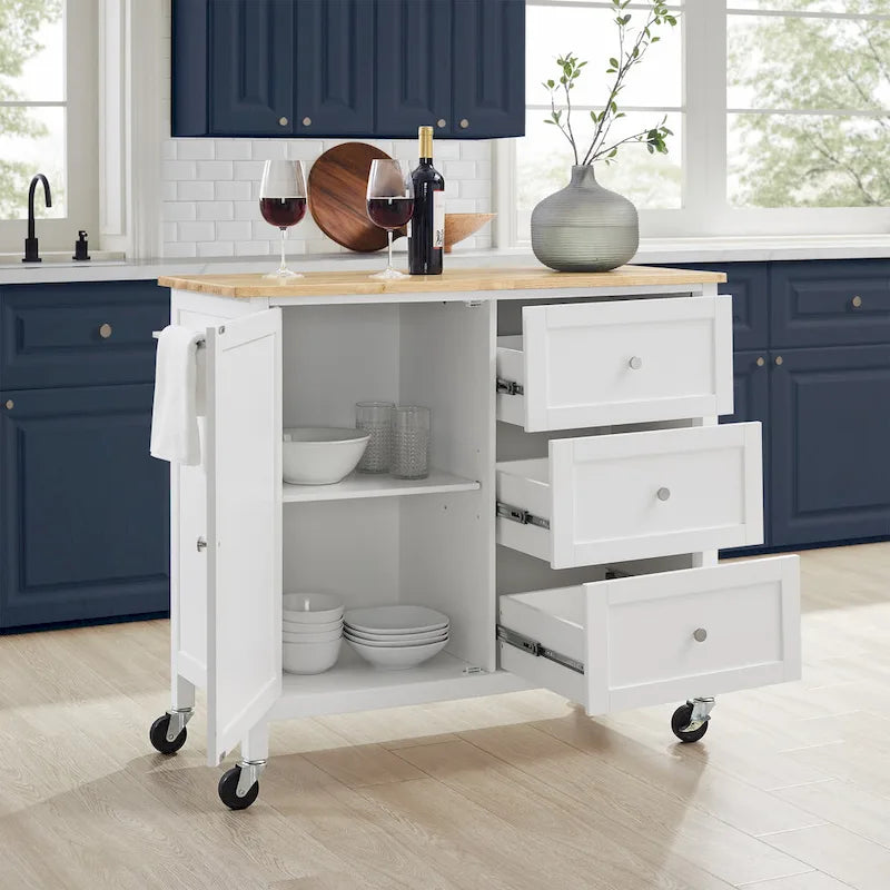 Carrello da cucina con isola con piano in legno, stile Shaker, 18P x 42,13L x 37,5A