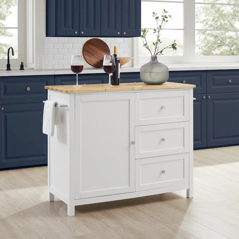 Carrello da cucina con isola con piano in legno, stile Shaker, 18P x 42,13L x 37,5A