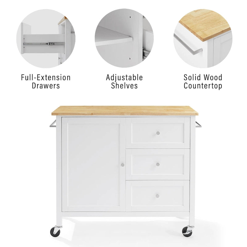 Carrello da cucina con isola con piano in legno, stile Shaker, 18P x 42,13L x 37,5A