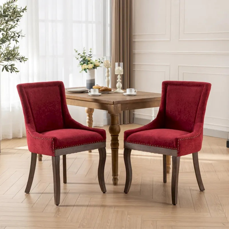 Sedia da pranzo Ultra SideSedie in tessuto ispessito con gambe in legno massello dai toni neutriTesta del chiodo color bronzoSet di 2Blu
