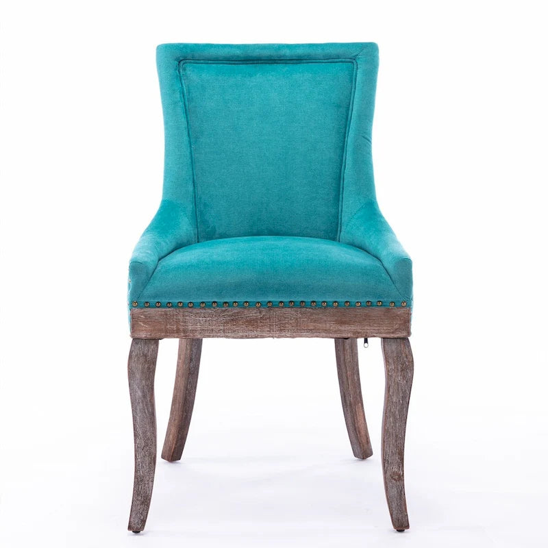 Sedia da pranzo Ultra SideSedie in tessuto ispessito con gambe in legno massello dai toni neutriTesta del chiodo color bronzoSet di 2Blu