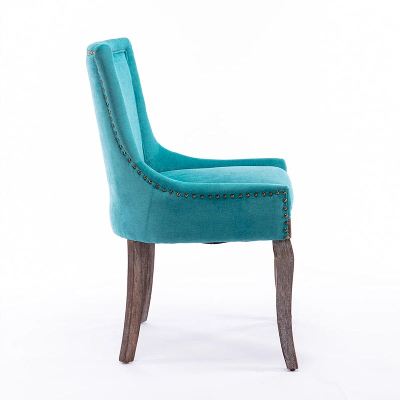 Sedia da pranzo Ultra SideSedie in tessuto ispessito con gambe in legno massello dai toni neutriTesta del chiodo color bronzoSet di 2Blu