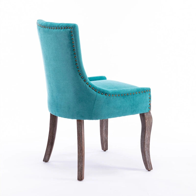 Sedia da pranzo Ultra SideSedie in tessuto ispessito con gambe in legno massello dai toni neutriTesta del chiodo color bronzoSet di 2Blu