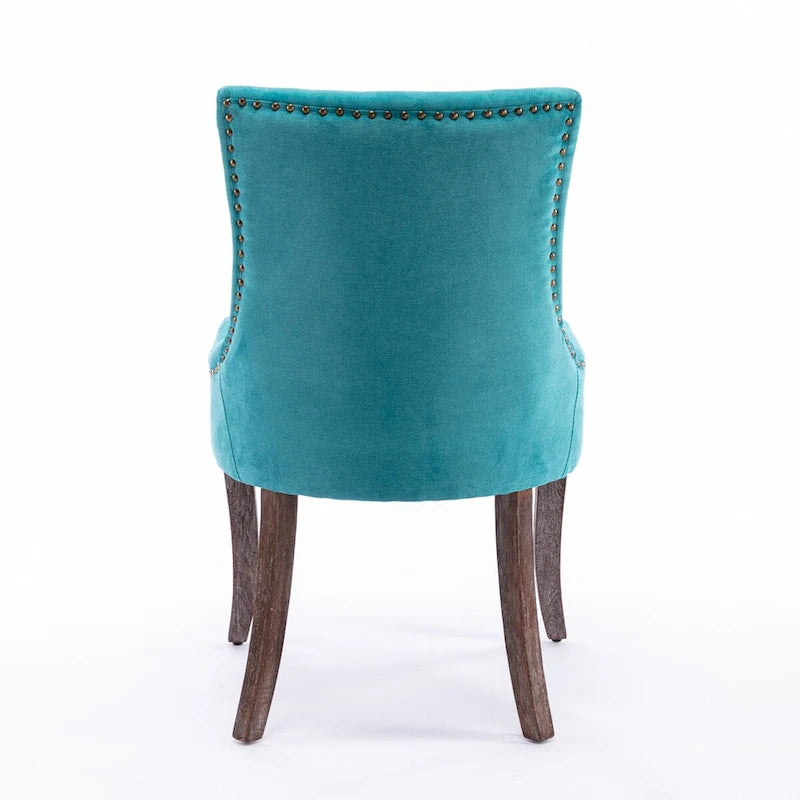 Sedia da pranzo Ultra SideSedie in tessuto ispessito con gambe in legno massello dai toni neutriTesta del chiodo color bronzoSet di 2Blu