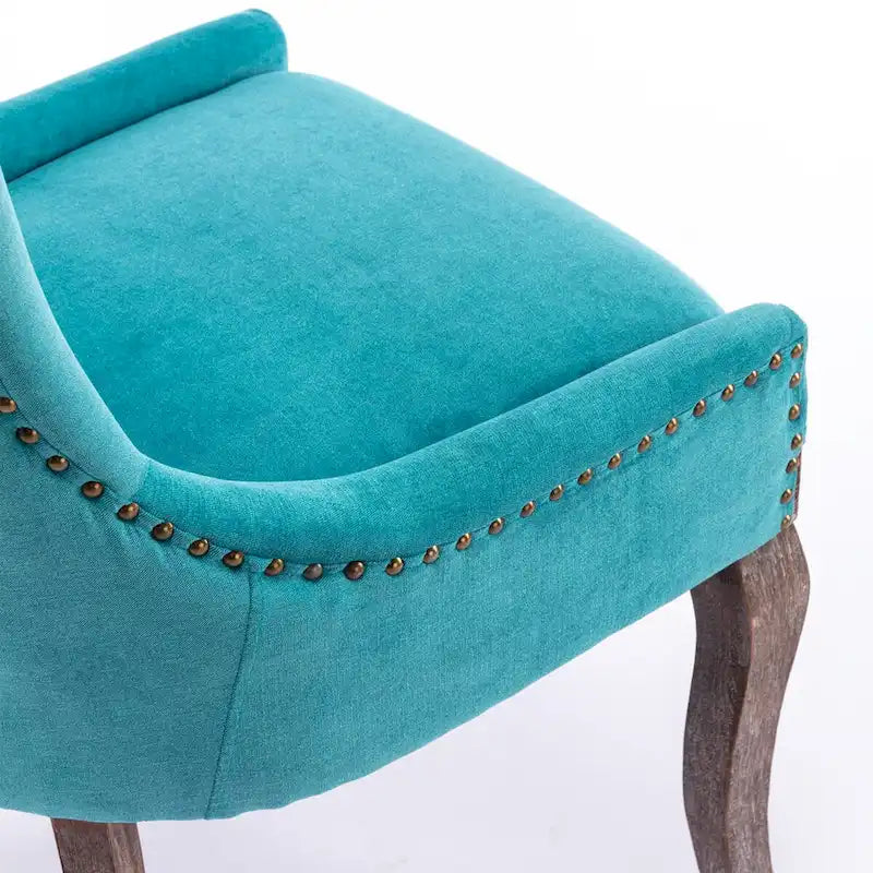 Sedia da pranzo Ultra SideSedie in tessuto ispessito con gambe in legno massello dai toni neutriTesta del chiodo color bronzoSet di 2Blu