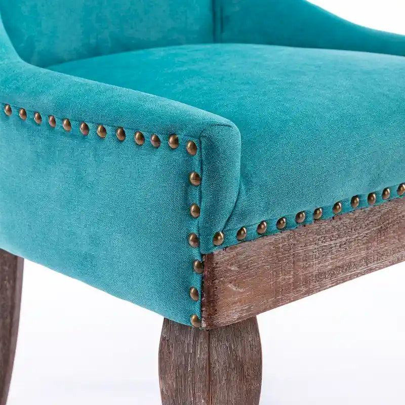 Sedia da pranzo Ultra SideSedie in tessuto ispessito con gambe in legno massello dai toni neutriTesta del chiodo color bronzoSet di 2Blu