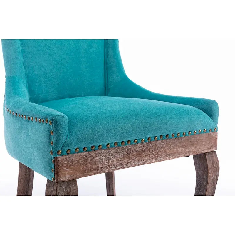 Sedia da pranzo Ultra SideSedie in tessuto ispessito con gambe in legno massello dai toni neutriTesta del chiodo color bronzoSet di 2Blu