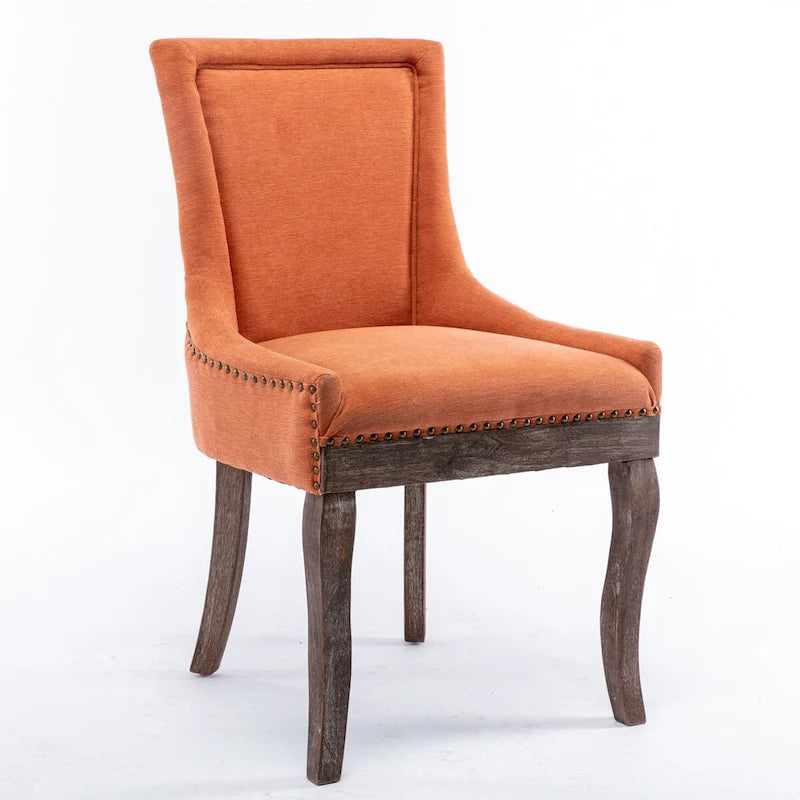 Sedia da pranzo Ultra SideSedie in tessuto ispessito con gambe in legno massello dai toni neutriTesta del chiodo color bronzoSet di 2Blu