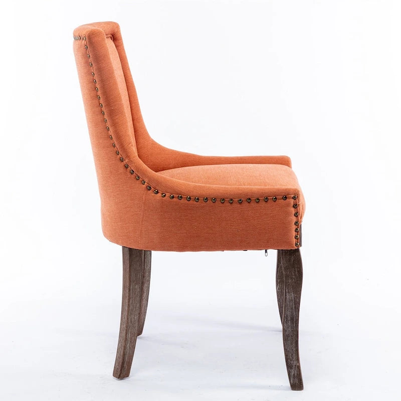 Sedia da pranzo Ultra SideSedie in tessuto ispessito con gambe in legno massello dai toni neutriTesta del chiodo color bronzoSet di 2Blu