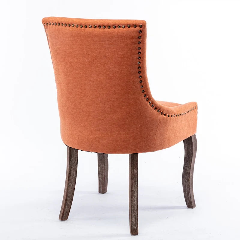 Sedia da pranzo Ultra SideSedie in tessuto ispessito con gambe in legno massello dai toni neutriTesta del chiodo color bronzoSet di 2Blu