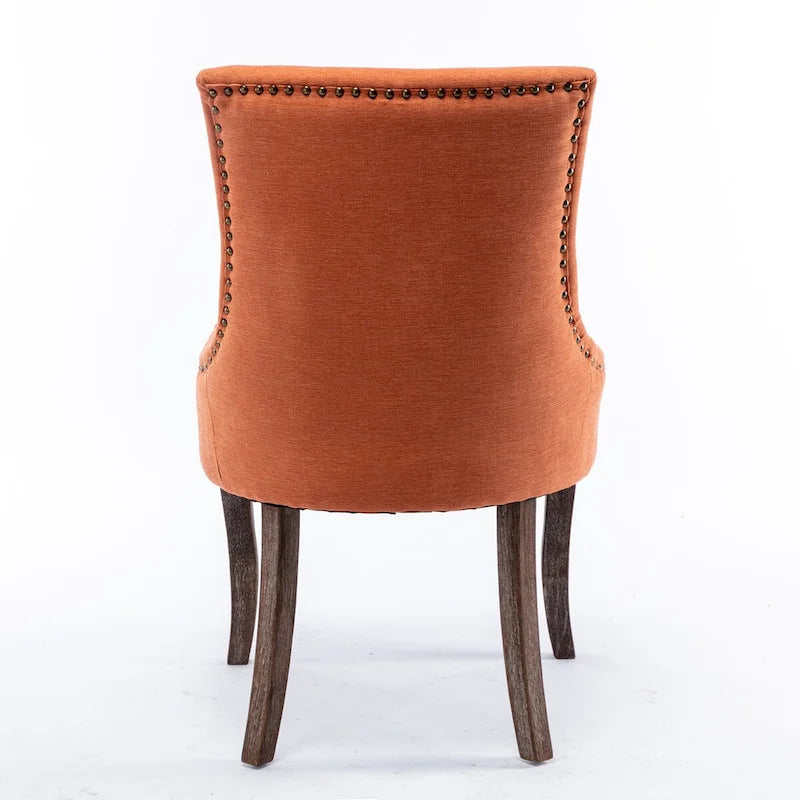 Sedia da pranzo Ultra SideSedie in tessuto ispessito con gambe in legno massello dai toni neutriTesta del chiodo color bronzoSet di 2Blu
