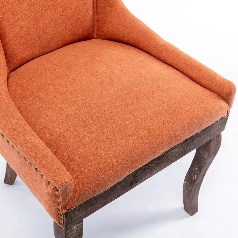 Sedia da pranzo Ultra SideSedie in tessuto ispessito con gambe in legno massello dai toni neutriTesta del chiodo color bronzoSet di 2Blu