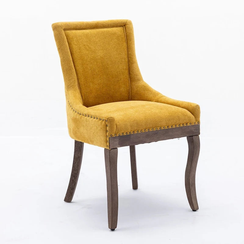 Sedia da pranzo Ultra SideSedie in tessuto ispessito con gambe in legno massello dai toni neutriTesta del chiodo color bronzoSet di 2Blu