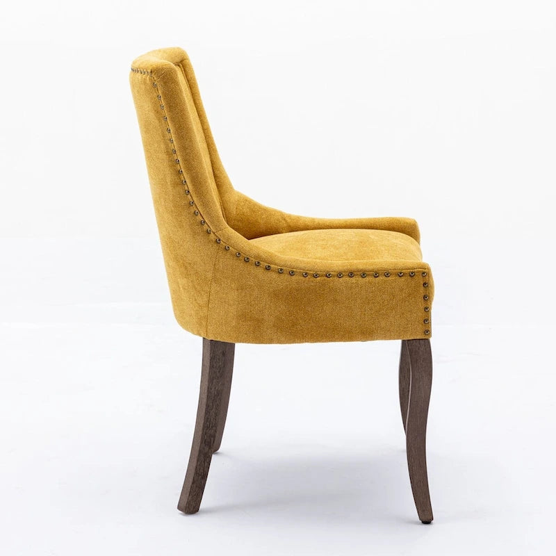 Sedia da pranzo Ultra SideSedie in tessuto ispessito con gambe in legno massello dai toni neutriTesta del chiodo color bronzoSet di 2Blu