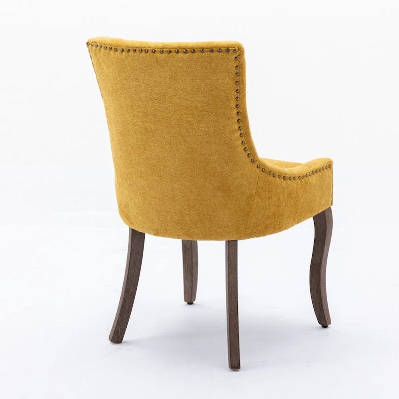 Sedia da pranzo Ultra SideSedie in tessuto ispessito con gambe in legno massello dai toni neutriTesta del chiodo color bronzoSet di 2Blu