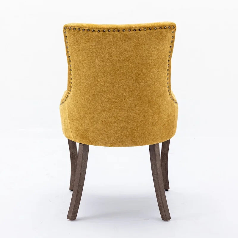 Sedia da pranzo Ultra SideSedie in tessuto ispessito con gambe in legno massello dai toni neutriTesta del chiodo color bronzoSet di 2Blu