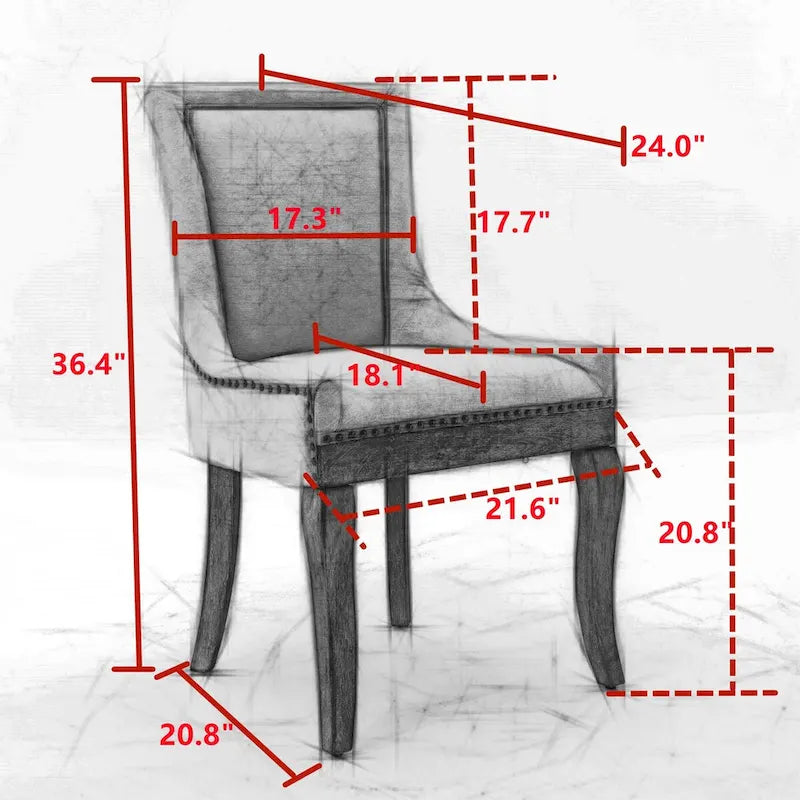 Sedia da pranzo Ultra SideSedie in tessuto ispessito con gambe in legno massello dai toni neutriTesta del chiodo color bronzoSet di 2Blu