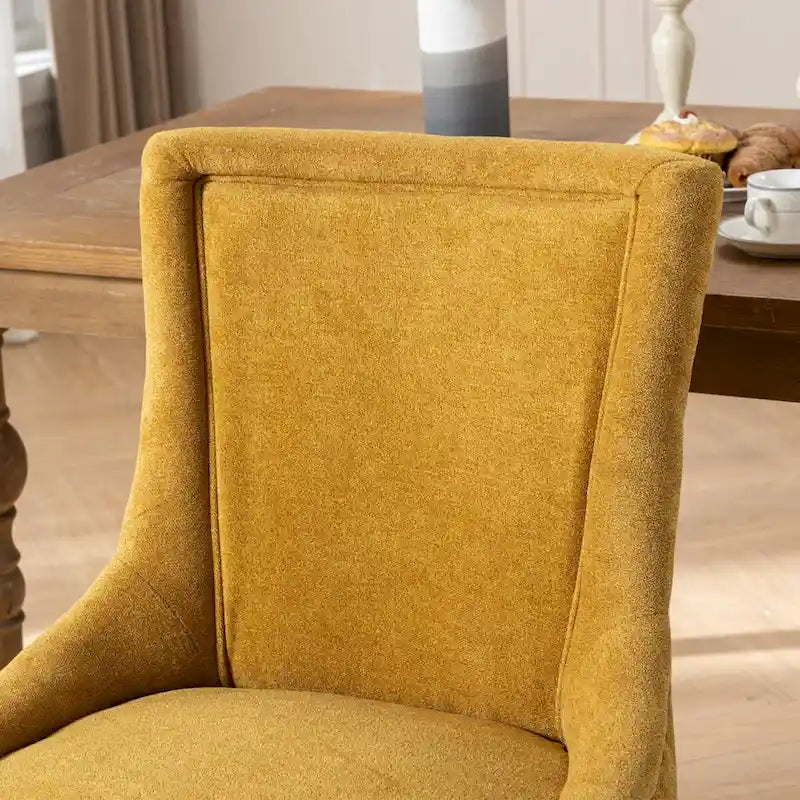 Sedia da pranzo Ultra SideSedie in tessuto ispessito con gambe in legno massello dai toni neutriTesta del chiodo color bronzoSet di 2Blu