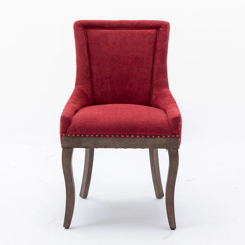 Sedia da pranzo Ultra SideSedie in tessuto ispessito con gambe in legno massello dai toni neutriTesta del chiodo color bronzoSet di 2Blu