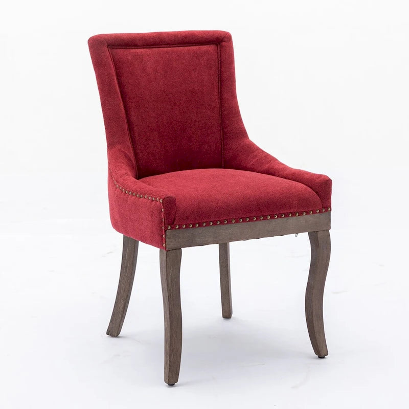 Sedia da pranzo Ultra SideSedie in tessuto ispessito con gambe in legno massello dai toni neutriTesta del chiodo color bronzoSet di 2Blu