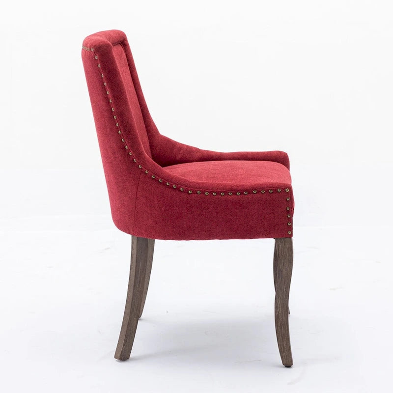 Sedia da pranzo Ultra SideSedie in tessuto ispessito con gambe in legno massello dai toni neutriTesta del chiodo color bronzoSet di 2Blu