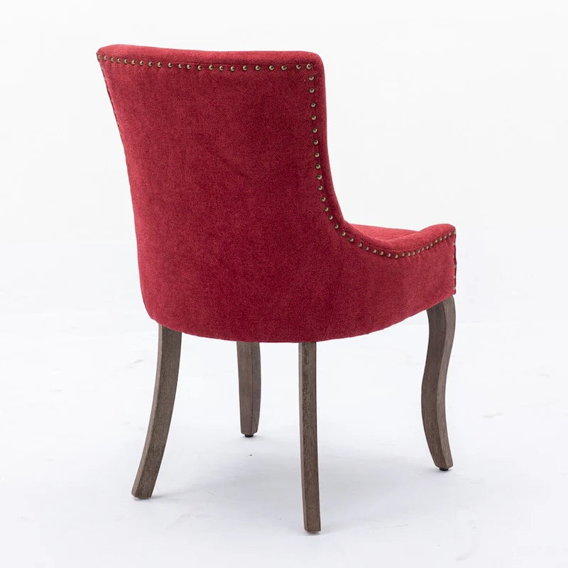 Sedia da pranzo Ultra SideSedie in tessuto ispessito con gambe in legno massello dai toni neutriTesta del chiodo color bronzoSet di 2Blu