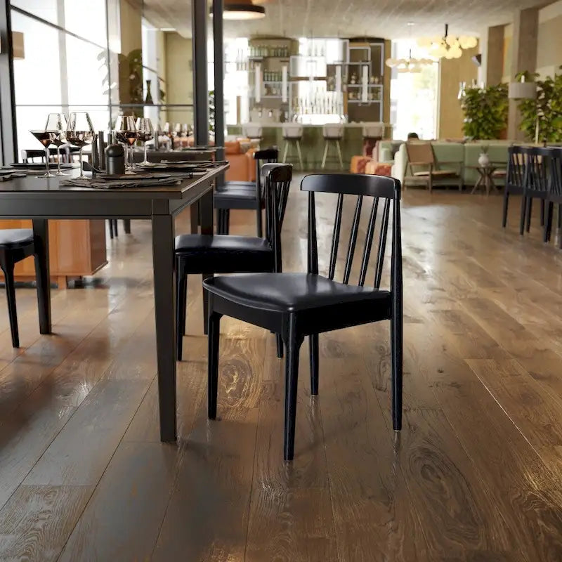 Sedia da pranzo commerciale in legno massello con sedile imbottito in vinile - Set da 2