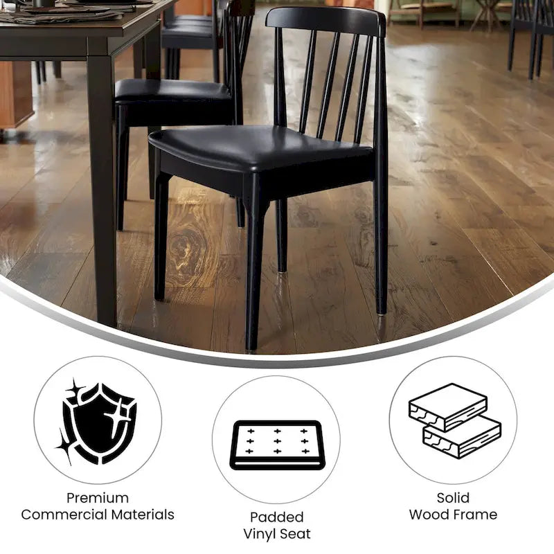 Sedia da pranzo commerciale in legno massello con sedile imbottito in vinile - Set da 2